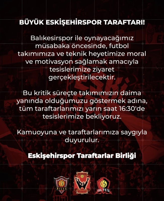 Eskişehirspor Taraftarından Çağrı: Yarın Tesislere Akın Edilecek!