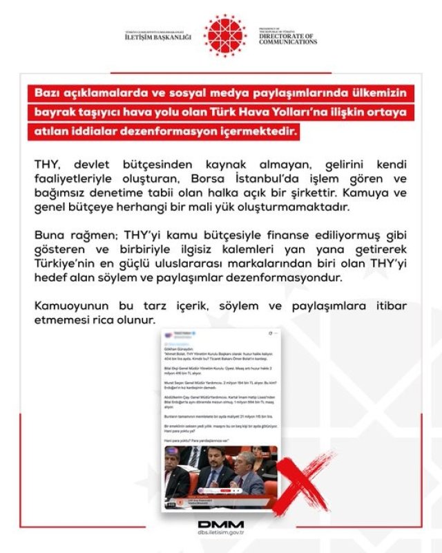 DMM’den THY İddialarına Dezenformasyon Açıklaması