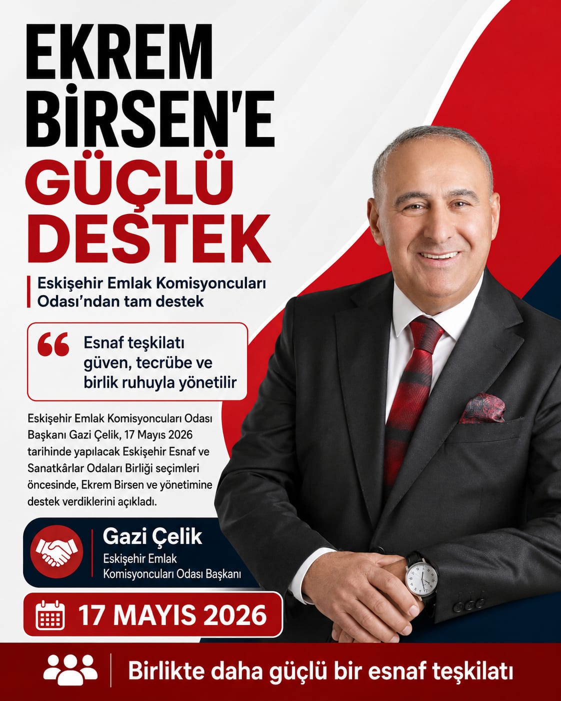 Eskişehir’de esnaf seçimleri öncesi Gazi Çelik’ten Ekrem Birsen’e güçlü destek
