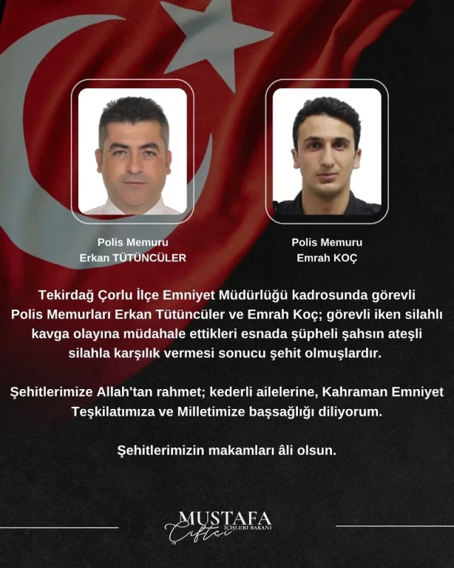Çorlu’da silahlı kavga ihbarına giden 2 polis şehit oldu